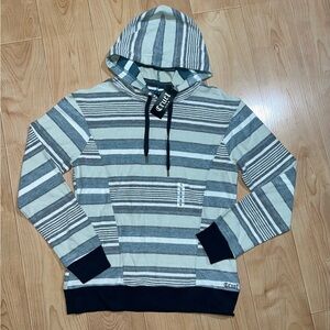 Cruzer Women's Casual Striped Hoodie in Gray and Cream